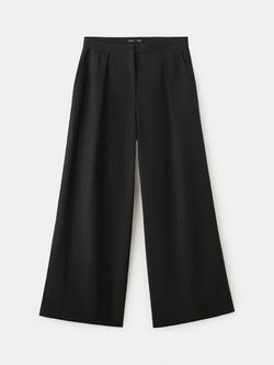 Mango Mid Rise Wide Leg Cropped Trousers, Black, Black
