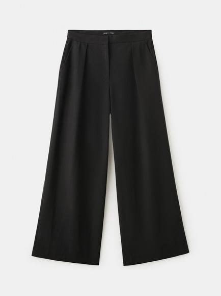 Mango Mid Rise Wide Leg Cropped Trousers, Black, Black