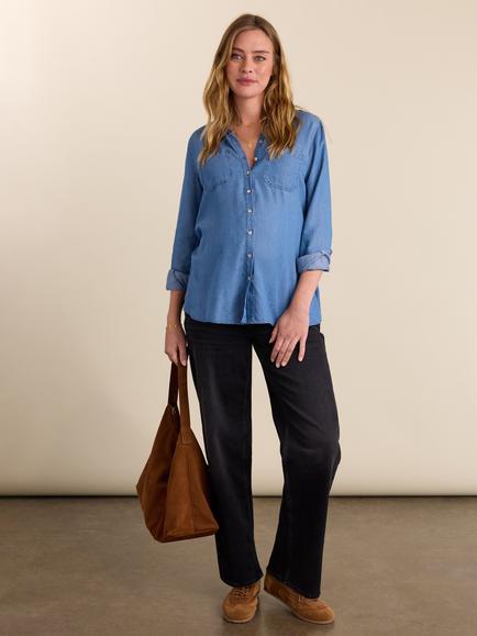 Isabella Oliver Organic Cotton Rich Wide Leg Maternity Jeans, Washed Black, Washed Black