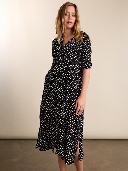 Isabella Oliver Kelsy Spot Print Maternity Shirt Dress, Black/Multi, Black/Multi