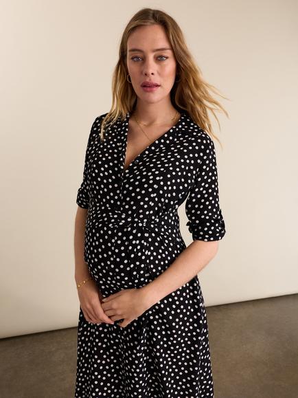 Isabella Oliver Kelsy Spot Print Maternity Shirt Dress, Black/Multi - view 2, Black/Multi