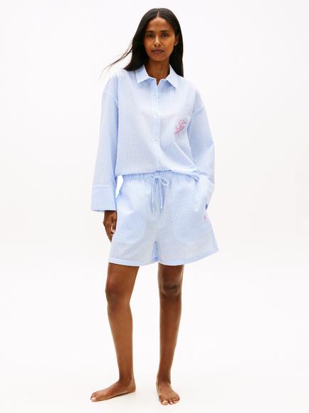 Tommy Hilfiger Embroidered Logo Seersucker Shorts, Light Blue - view 2, Light Blue