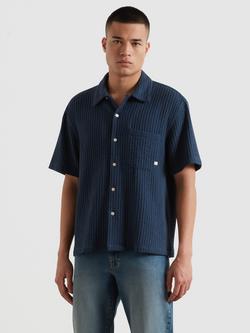 Farah Olsen Cotton Regular Fit Textured Shirt, Aegean Blue, Aegean Blue