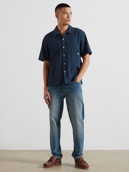 Farah Olsen Cotton Regular Fit Textured Shirt, Aegean Blue - view 2, Aegean Blue