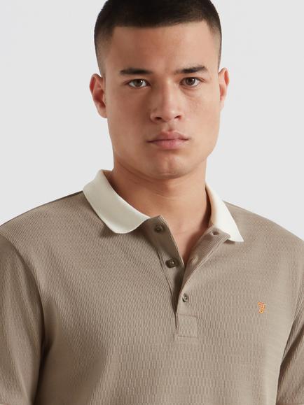 Farah Clement Cotton Regular Fit Short Sleeve Polo Shirt, Stone Grey - view 2, Stone Grey