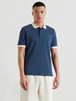 Farah Clement Cotton Regular Fit Short Sleeve Polo Shirt, Aegean Blue, Aegean Blue