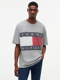 Tommy Hilfiger Heritage Flag Logo Cotton T-Shirt, Light Grey, Light Grey