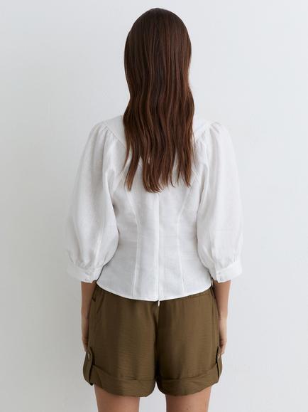 Reiss Evie Balloon Sleeve Pure Linen Top, Ivory - view 2, Ivory