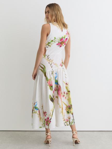 Reiss Bianca Floral Pure Linen Midi Dress, Ivory/Multi - view 2, Ivory/Multi