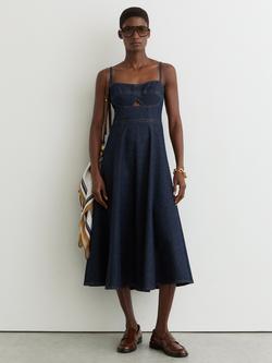 Reiss Emma Cut Out Denim Midi Dress, Indigo Blue, Indigo Blue
