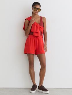 Reiss Bea Mid Rise Shorts, Coral Red, Coral Red