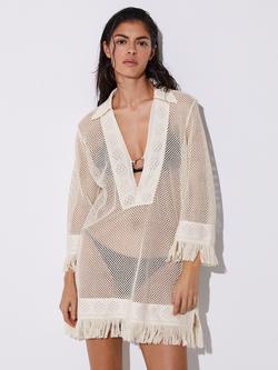Reiss Fabienne Crochet Beach Dress, Ivory, Ivory