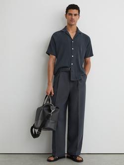 Reiss Knox Textured Raglan Cuban Short Sleeve Shirt, Airforce Blue, Airforce Blue