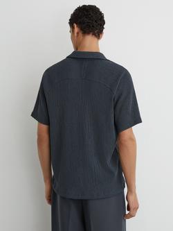 Reiss Knox Textured Raglan Cuban Short Sleeve Shirt, Airforce Blue - view 2, Airforce Blue