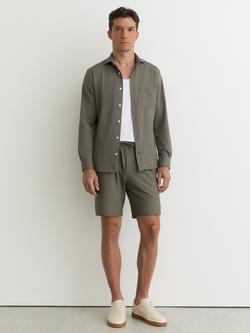 Reiss Ajay Drawstring Seersucker Shorts, Dark Sage, Dark Sage