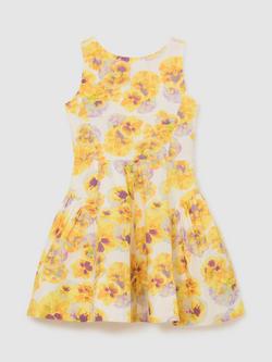 Reiss Kids' Irena Floral Dress, Yellow, Yellow