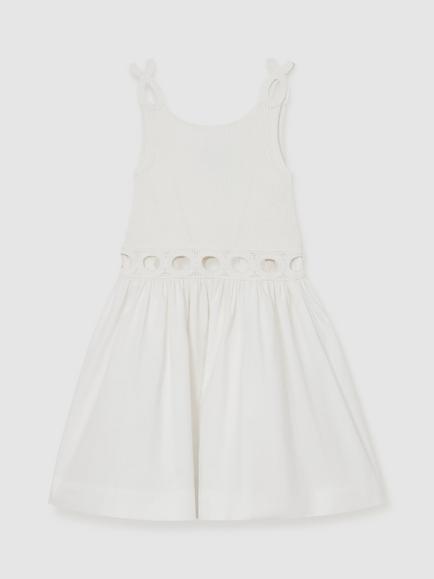 Reiss Kids' Rita Knit Woven Mix Dress, White, White