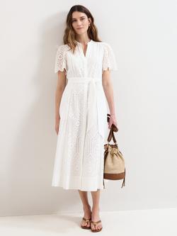 Phase Eight Aletta Broderie Midi Shirt Dress, White, White