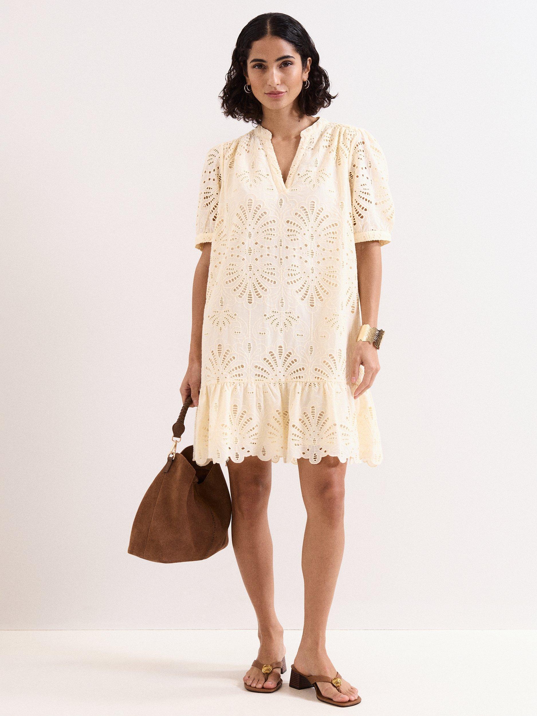 Herlipto Lapérouse Mini Dress M Phase Eight Liliana Embroidered Short Sleeve Mini Dress, Yellow