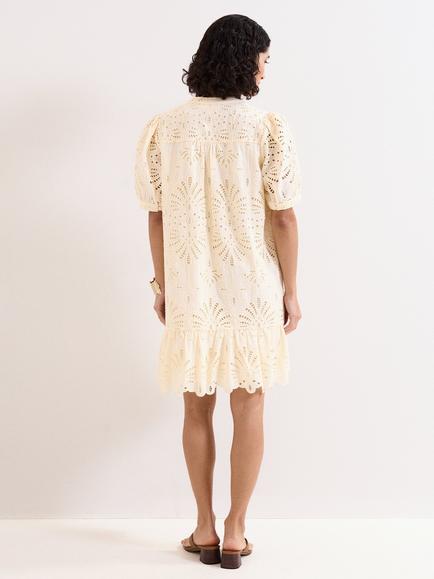 Phase Eight Liliana Embroidered Short Sleeve Mini Dress, Yellow - view 2, Yellow