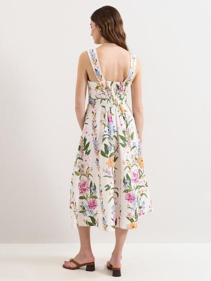 Phase Eight Lucia Linen Rich Floral Dress, Multi - view 2, Multi