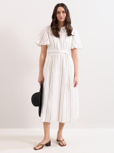 Phase Eight Marielle Linen Blend Shirt Dress, White, White