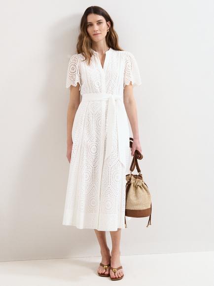 Phase Eight Aletta Petite Fit and Flare Cotton Midi Dress, White, White
