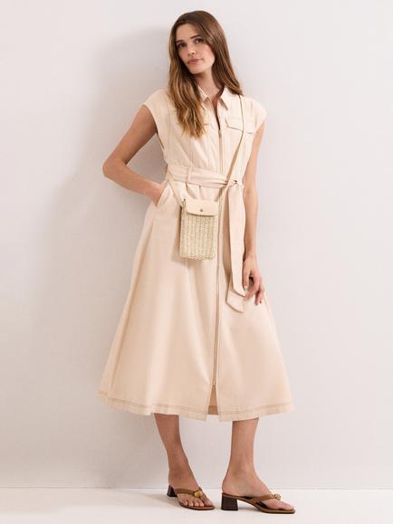Phase Eight Petite Alira A-Line Utility Midi Dress, Stone, Stone