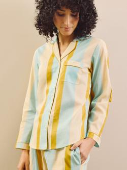 Their Nibs Summer Stripe Button Down Long Pyjama Set, Aqua Blue Multi, Aqua Blue Multi