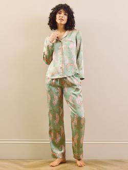 Their Nibs Sage Pink Moon Satin Button Down Long Pyjama Set, Sage Green, Sage Green