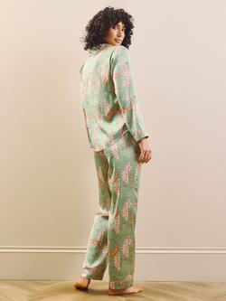 Their Nibs Sage Pink Moon Satin Button Down Long Pyjama Set, Sage Green - view 2, Sage Green