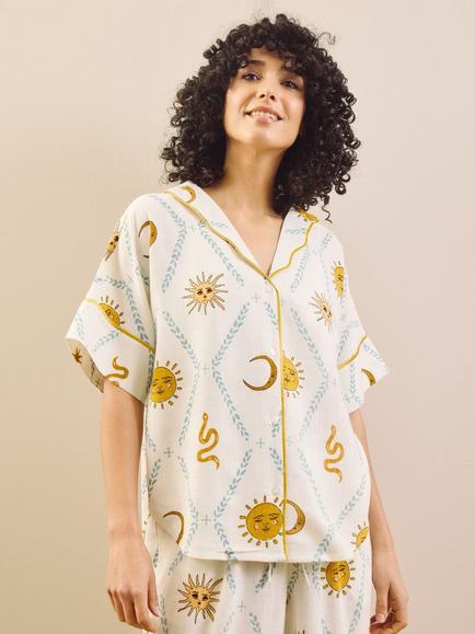 Their Nibs Summer Solstice Button Down Long Pyjama Set, White, White