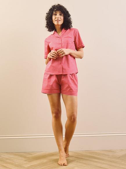 Their Nibs Gingham Button Down Short Pyjama Set, Pink, Pink