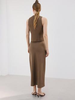 Mango High Waisted Linen Blend Midi Skirt, Brown - view 2, Brown