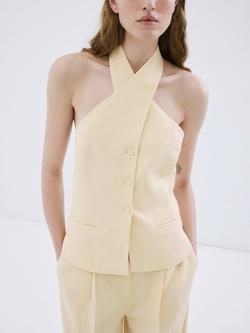 Mango Sleeveless Halterneck Tailored Top, Yellow, Yellow