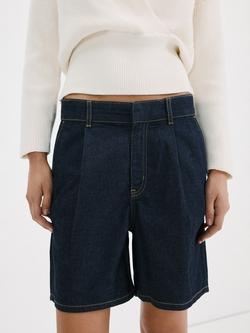 Mango Mid Rise Tailored Shorts, Blue, Blue