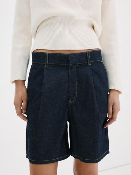 Mango Mid Rise Tailored Shorts, Blue, Blue