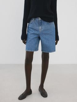 Mango High Waisted Relaxed Fit Denim Shorts, Blue, Blue