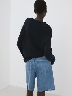 Mango High Waisted Relaxed Fit Denim Shorts, Blue - view 2, Blue