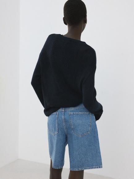 Mango High Waisted Relaxed Fit Denim Shorts, Blue - view 2, Blue