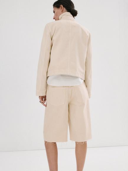 Mango Long Denim Shorts, Vanilla - view 2, Vanilla