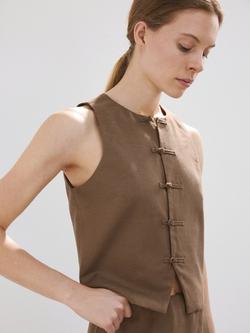 Mango Linen Blend Vest Top, Brown, Brown