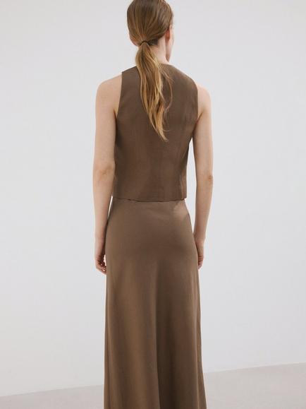 Mango Linen Blend Vest Top, Brown - view 2, Brown