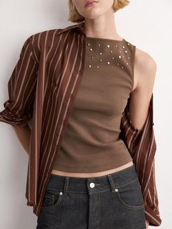 Mango Round Neck Tank Top, Taupe, Taupe