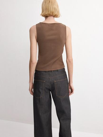 Mango Round Neck Tank Top, Taupe - view 2, Taupe