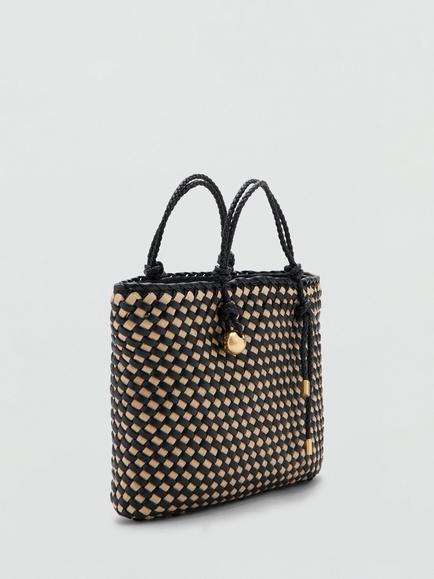 Mango Woven Tote Bag, Black, Black