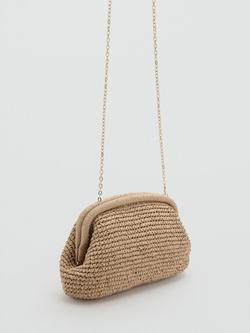 Mango Woven Frame Chain Strap Clutch Bag, Beige, Beige