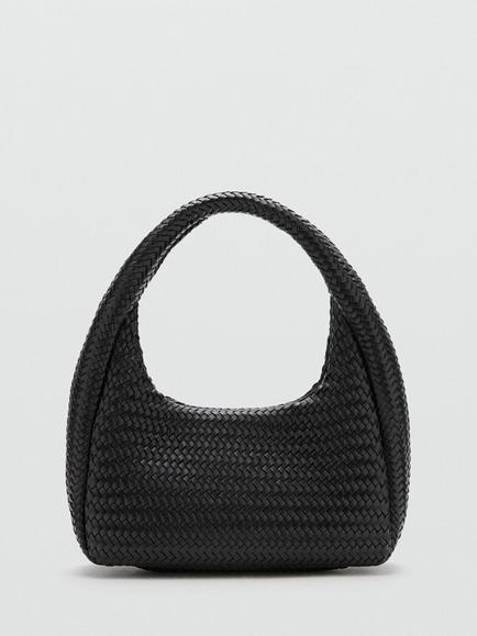 Mango Woven Shoulder Bag, Black, Black