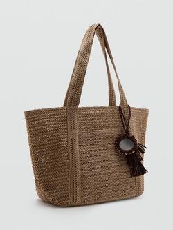 Mango Woven Tote Bag, Beige, Beige
