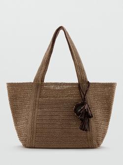 Mango Woven Tote Bag, Beige - view 2, Beige